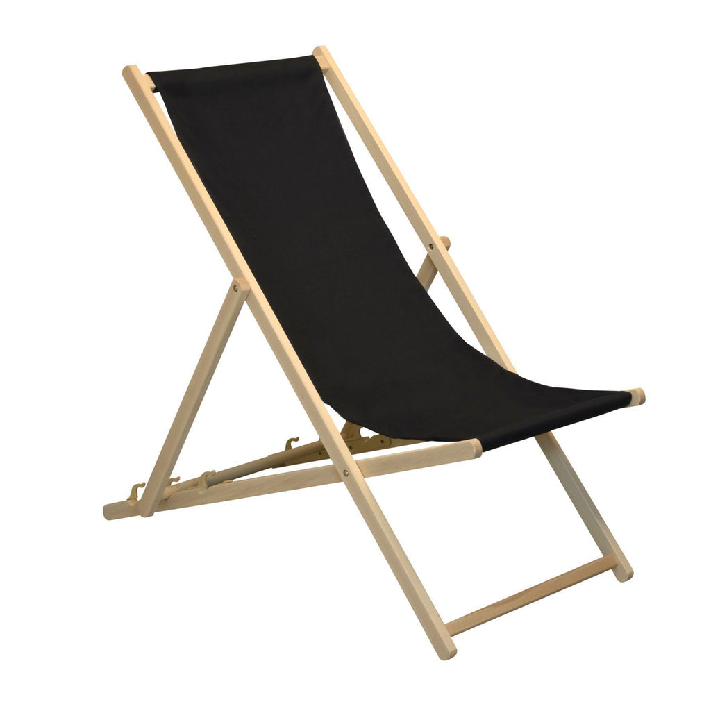 Black Folding Wooden Deck Chair