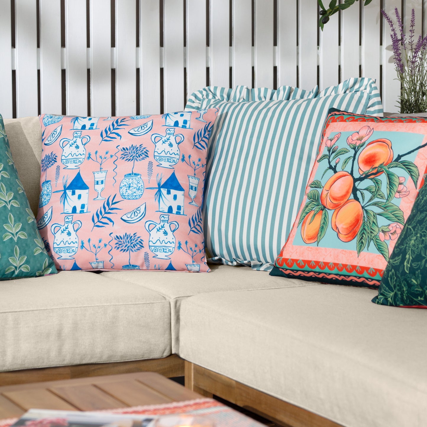 Aegina Peach Printed Outdoor Cushion & Cover