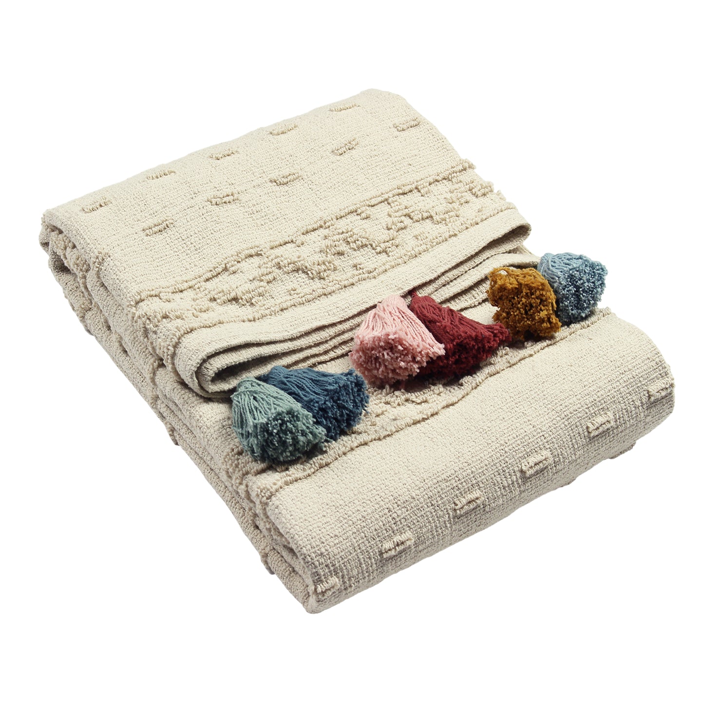 Boho Cotton Tufted Multicolour Throw Blanket