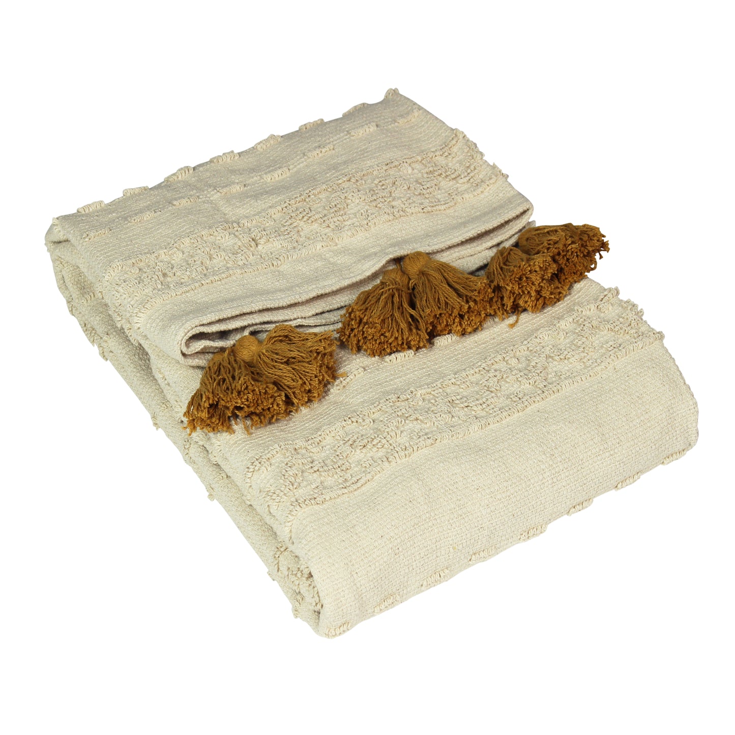 Boho Ochre Cotton Tufted Throw Blanket