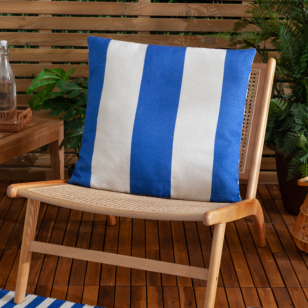 Blue/White Deck Stripe Woven Outdoor Cushion & Cover