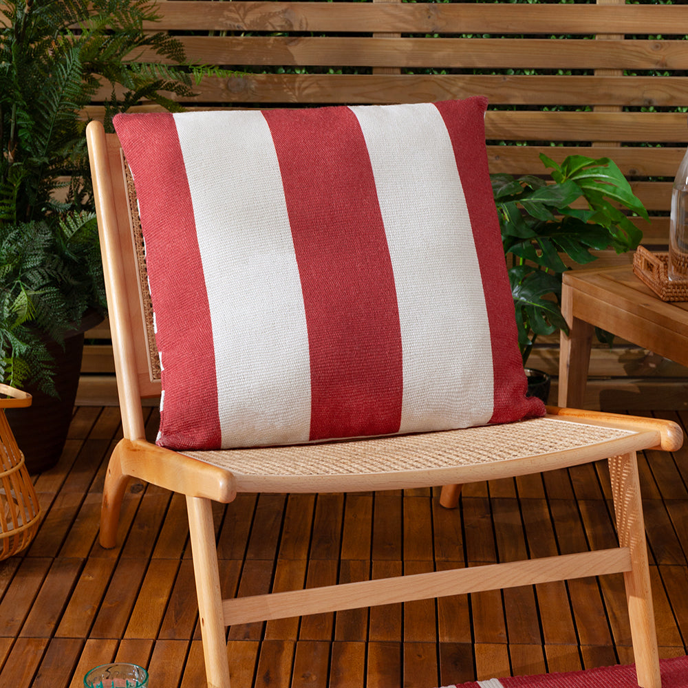 Red/ White Deck Stripe Woven Outdoor Cushion & Cover