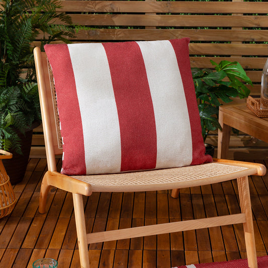 Red/ White Deck Stripe Woven Outdoor Cushion & Cover