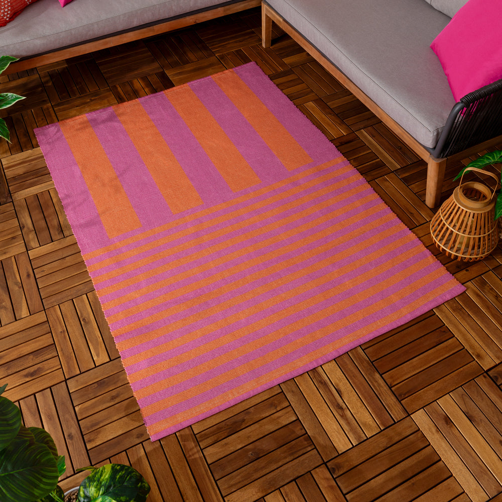 Orange/ Pink Deck Stripe Printed Indoor/Outdoor Rug 120 x 170cm