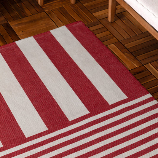 Red/ White Deck Stripe Printed Indoor/Outdoor Rug 120 x 170cm