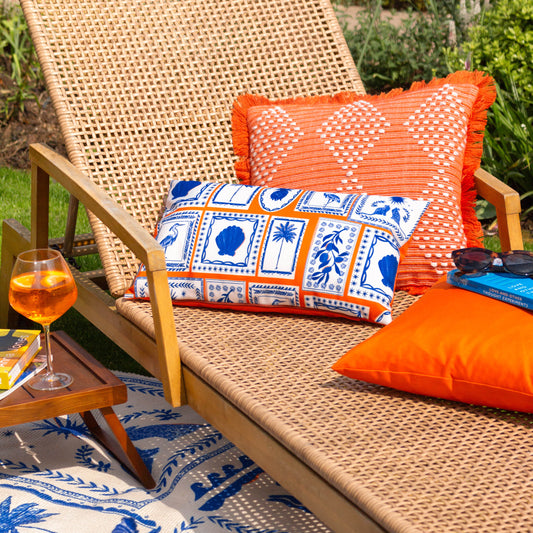 Frieze Coral/ Blue Outdoor Cushion & Cover