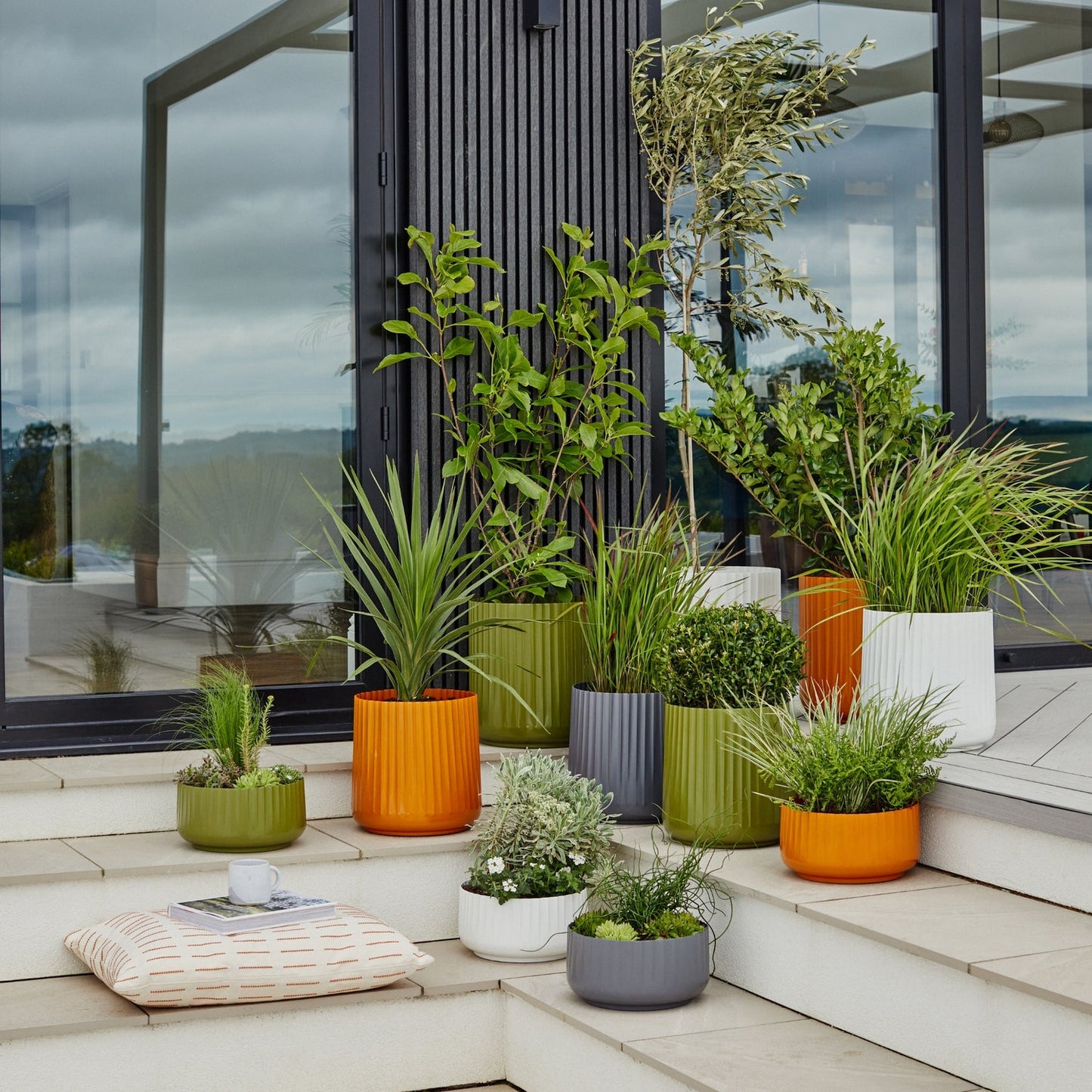 Hudson Corrugated Planters Set of Two, Orange