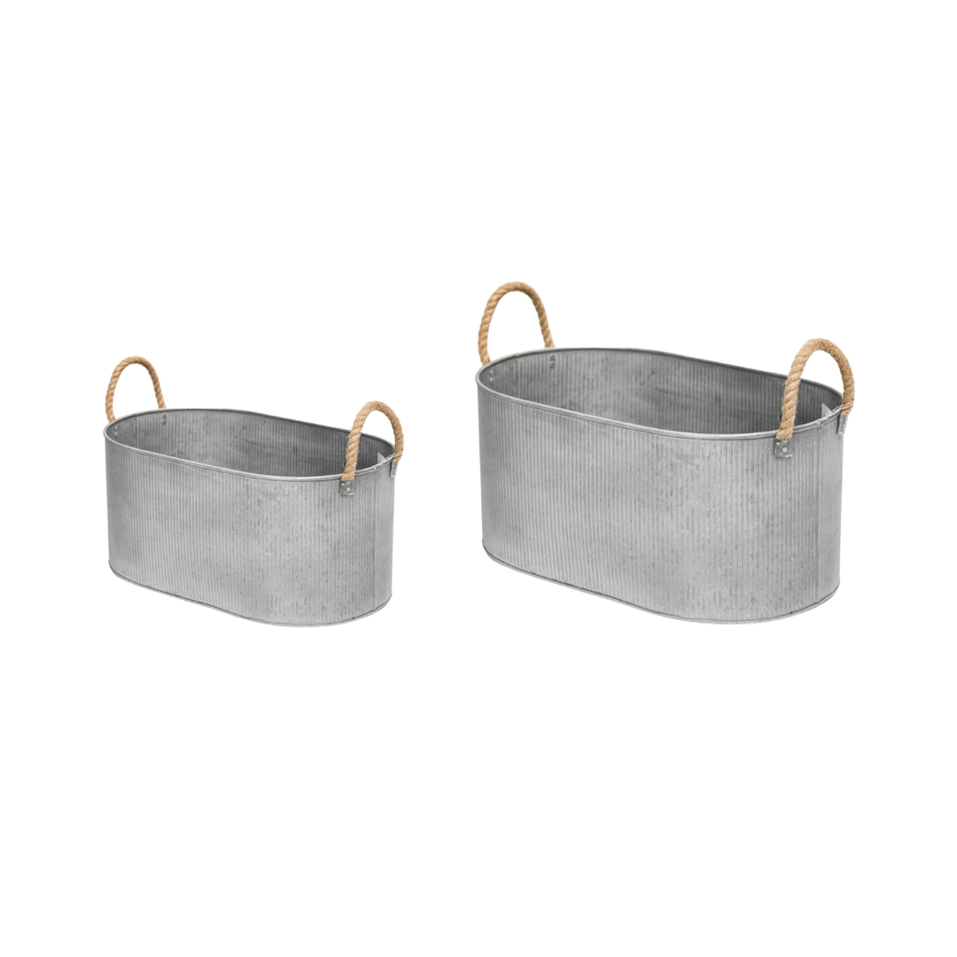 Outdoor Galvanised Rope Handle Trough Set of Two