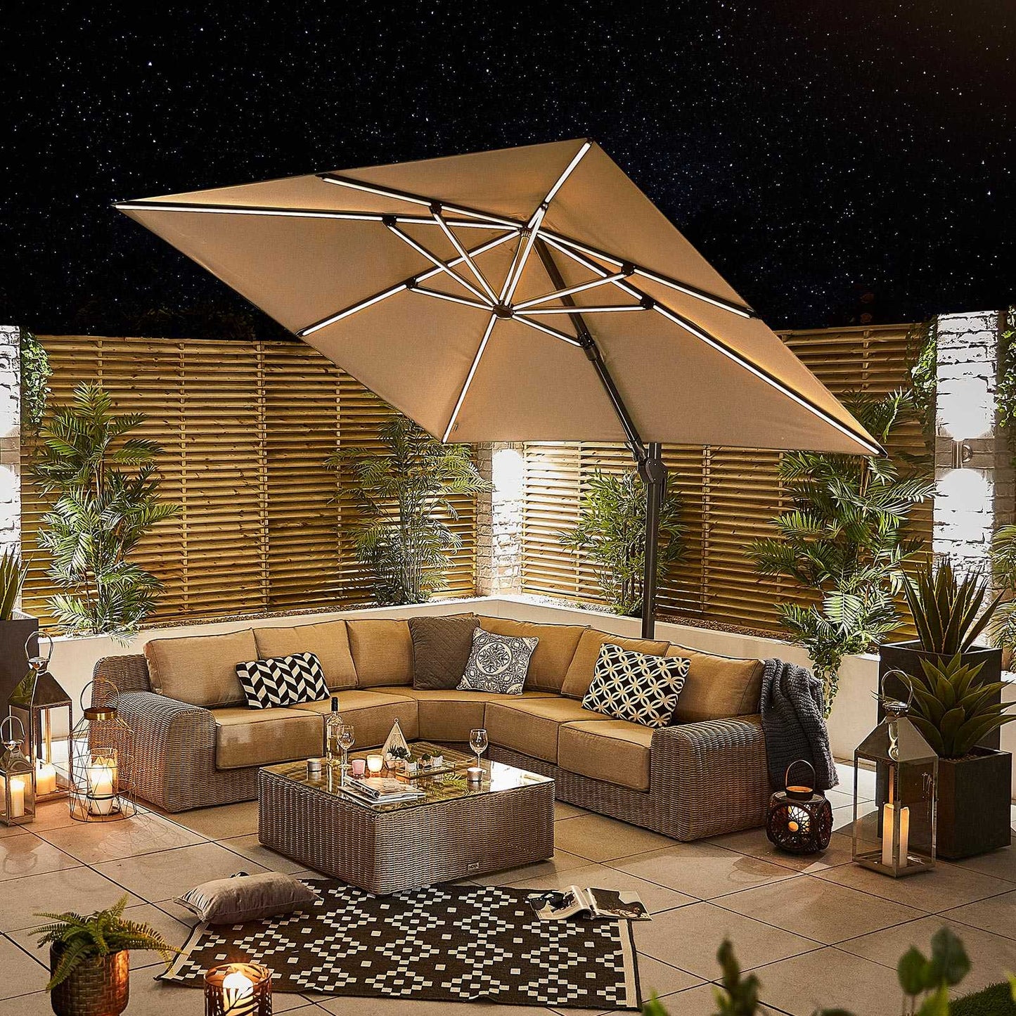 Nova - Galaxy Beige Frame LED Cantilever Parasol, 3m Square