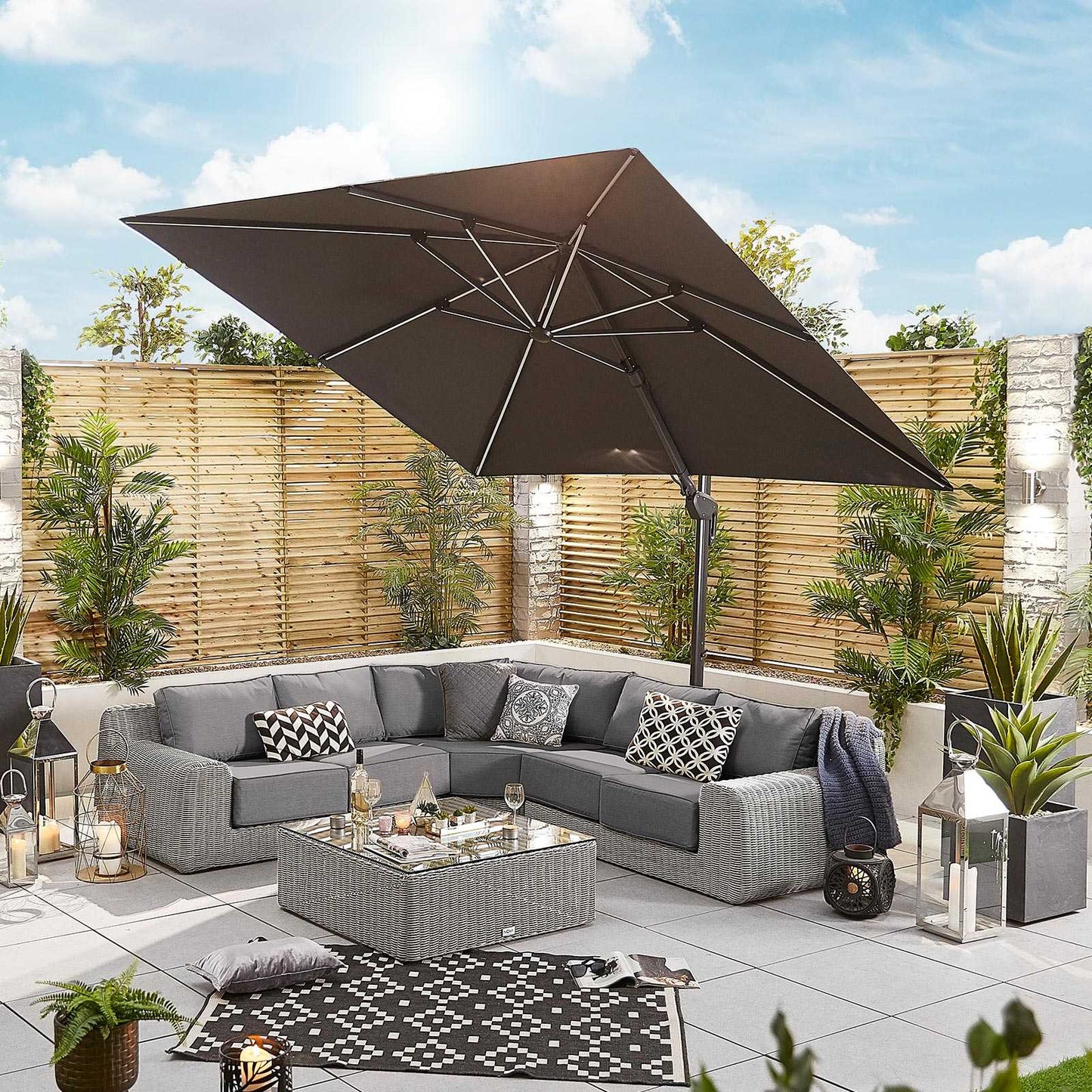 Nova - Galaxy Grey Frame LED Cantilever Parasol, 3m Square