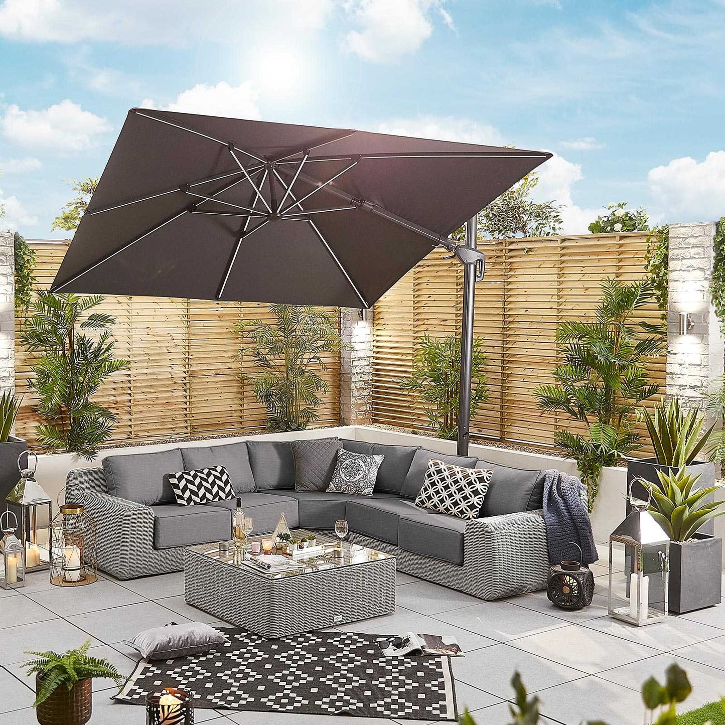 Nova - Galaxy Grey Frame LED Cantilever Parasol, 3m Square