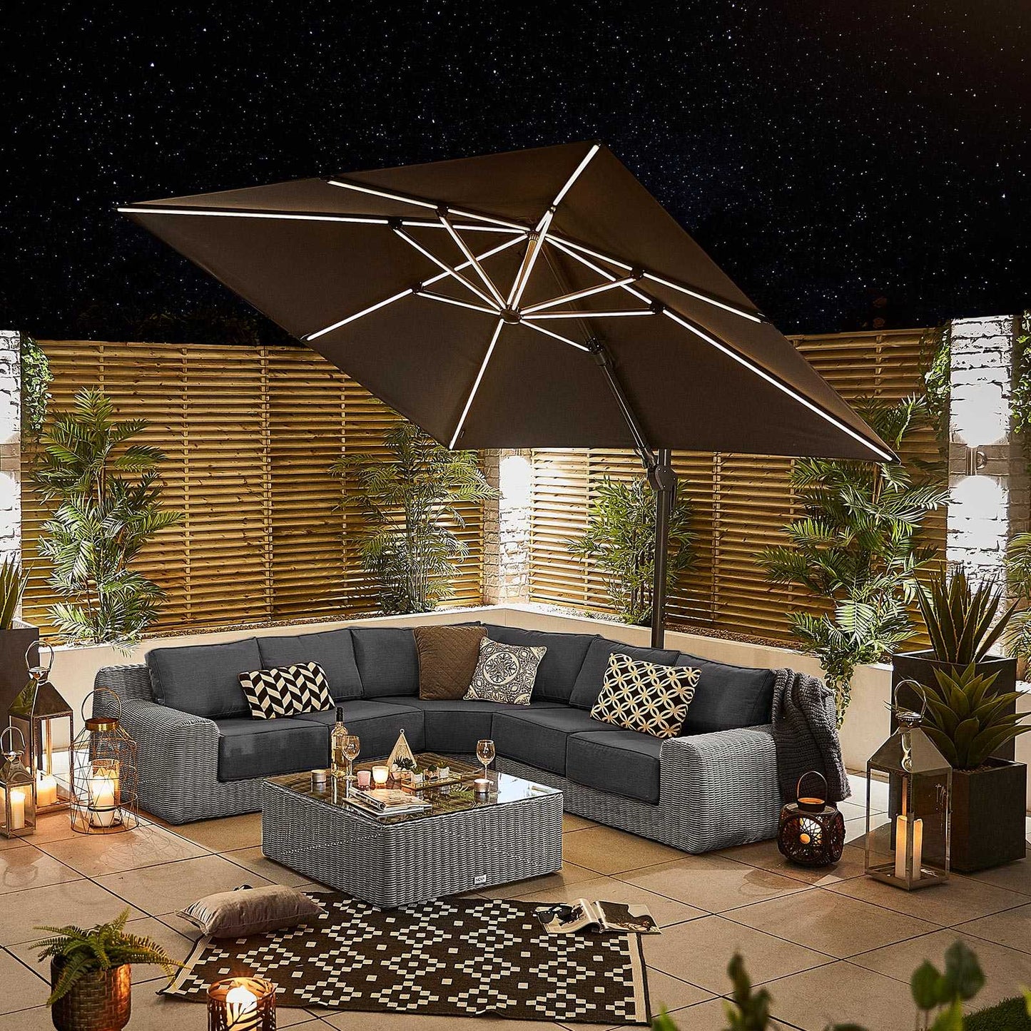 Nova - Galaxy Grey Frame LED Cantilever Parasol, 3m Square