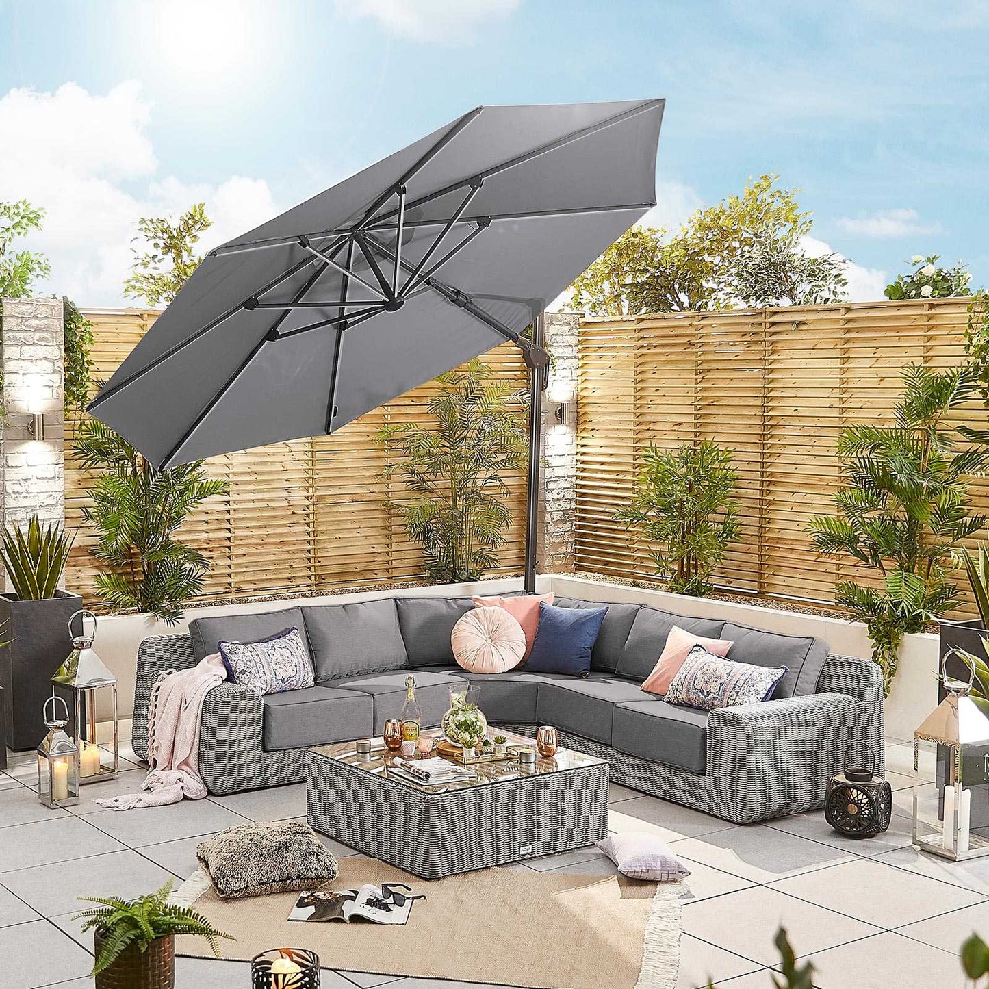 Nova - Galaxy Grey Frame LED Cantilever Parasol, 3.5m Round