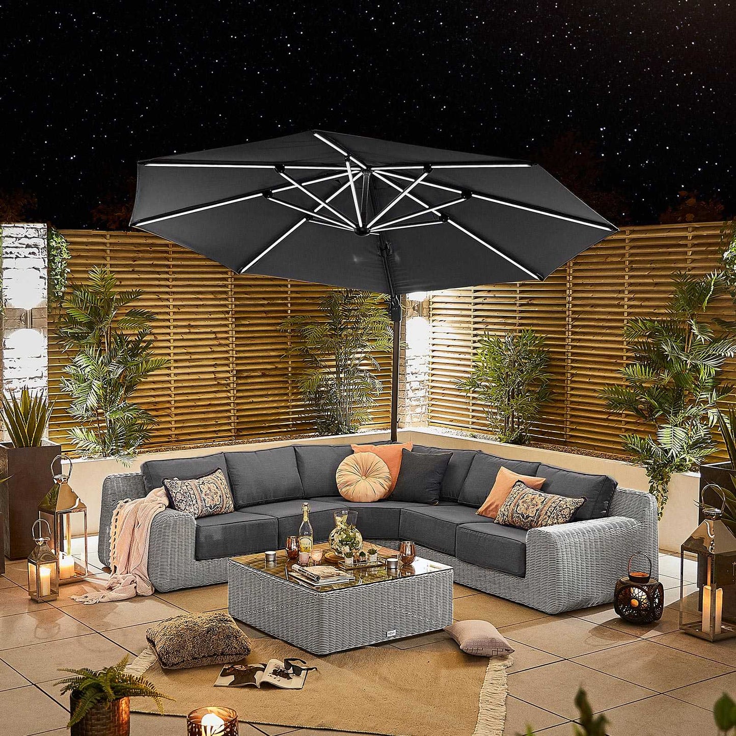 Nova - Galaxy Grey Frame LED Cantilever Parasol, 3.5m Round