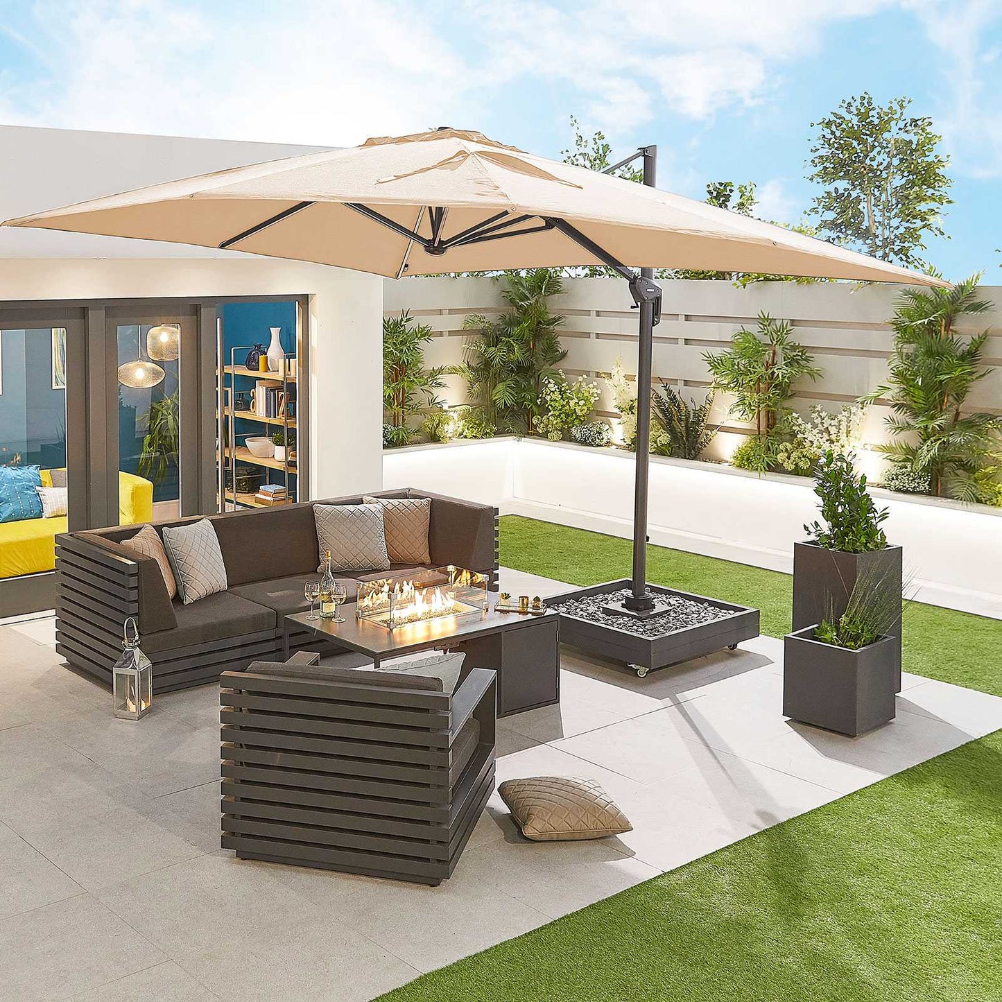 Nova - Galaxy Beige Frame LED Cantilever Parasol, 4m x 3m