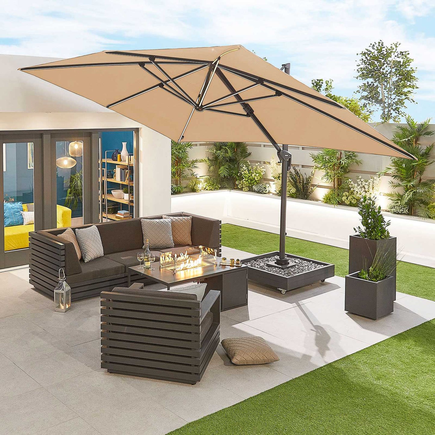 Nova - Galaxy Beige Frame LED Cantilever Parasol, 4m x 3m