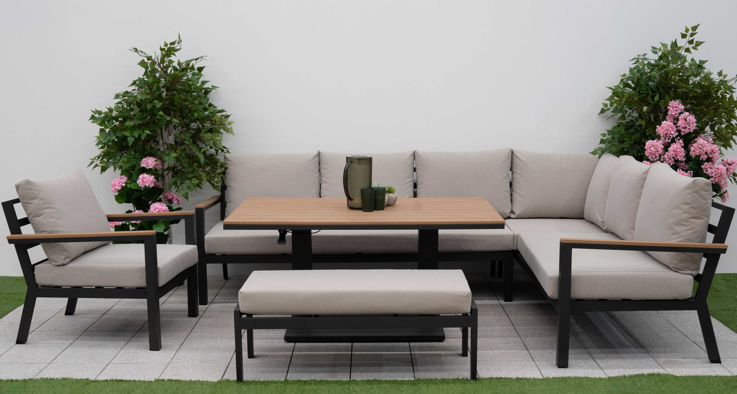 Nova - Heidi Right Hand Corner Sofa Lounge Dining Set with Rectangular Rising Table