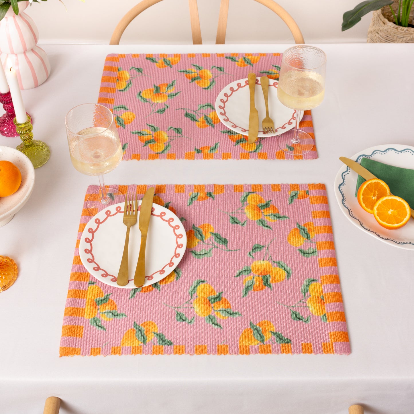 Oranges with Pink Indoor/Outdoor Placemats Set of 4