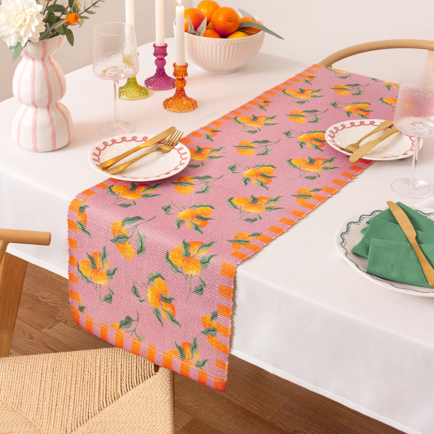 Oranges, Pink Indoor/Outdoor Table Runner