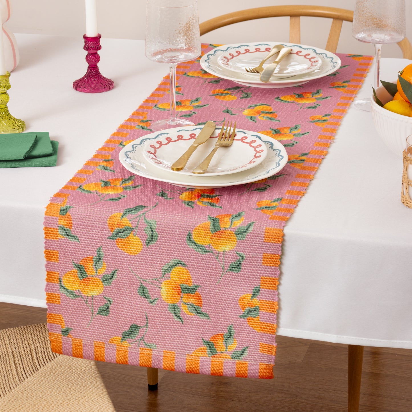 Oranges, Pink Indoor/Outdoor Table Runner