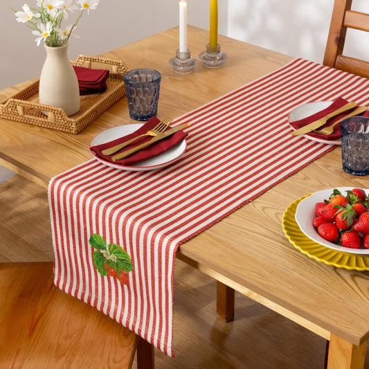 Strawberry Stripes Indoor/Outdoor Table Runner