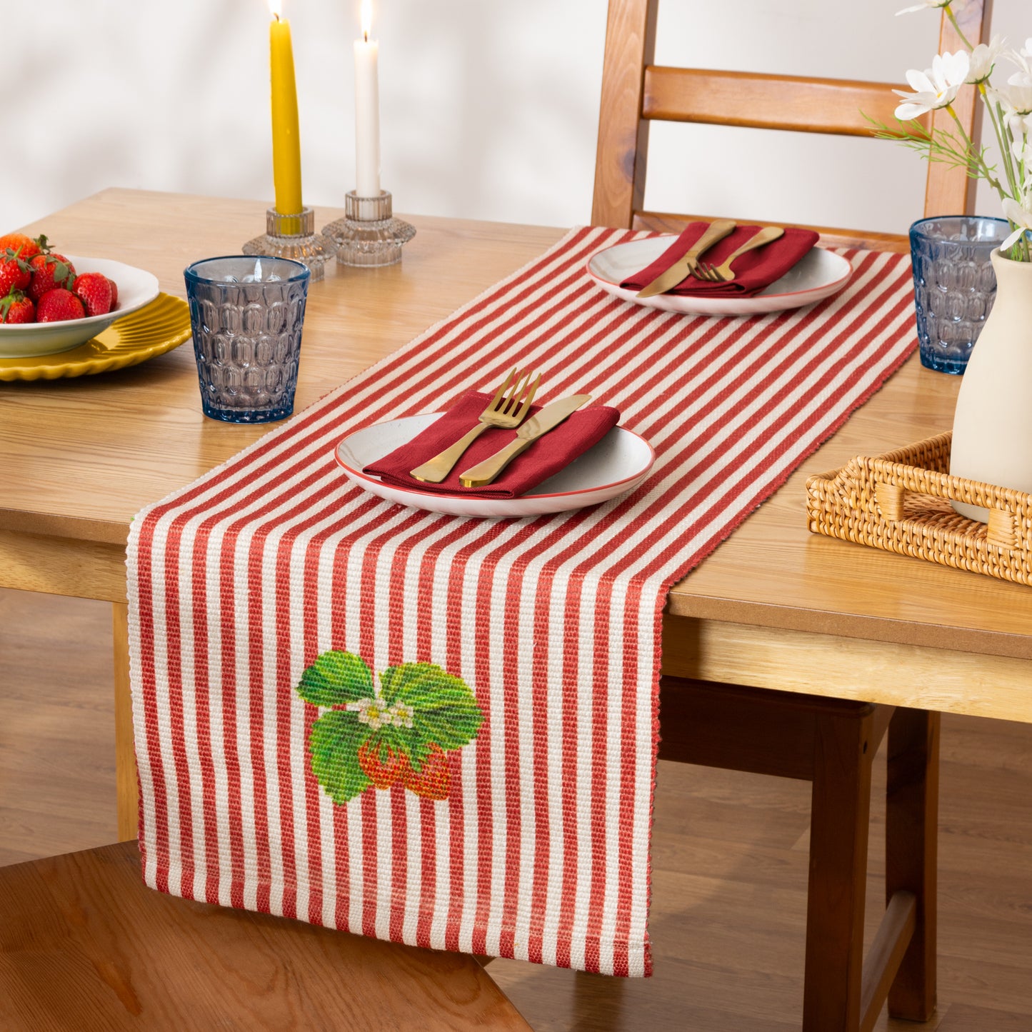 Strawberry Stripes Indoor/Outdoor Table Runner