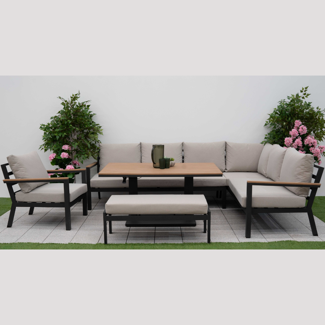 Nova - Heidi Right Hand Corner Sofa Lounge Dining Set with Rectangular Rising Table