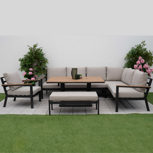 Nova - Heidi Right Hand Corner Sofa Lounge Dining Set with Rectangular Rising Table