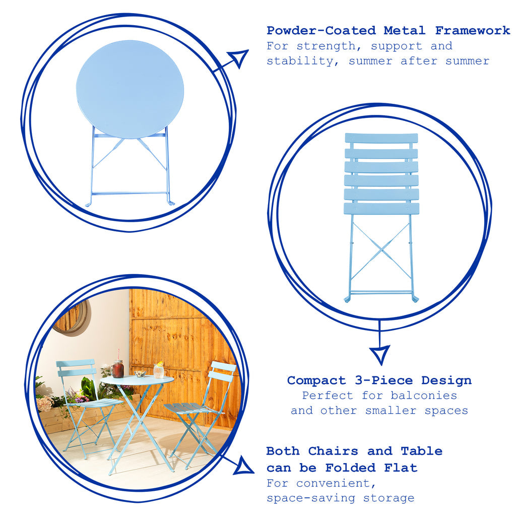 Two-Seater Round Bistro Set, Light Blue