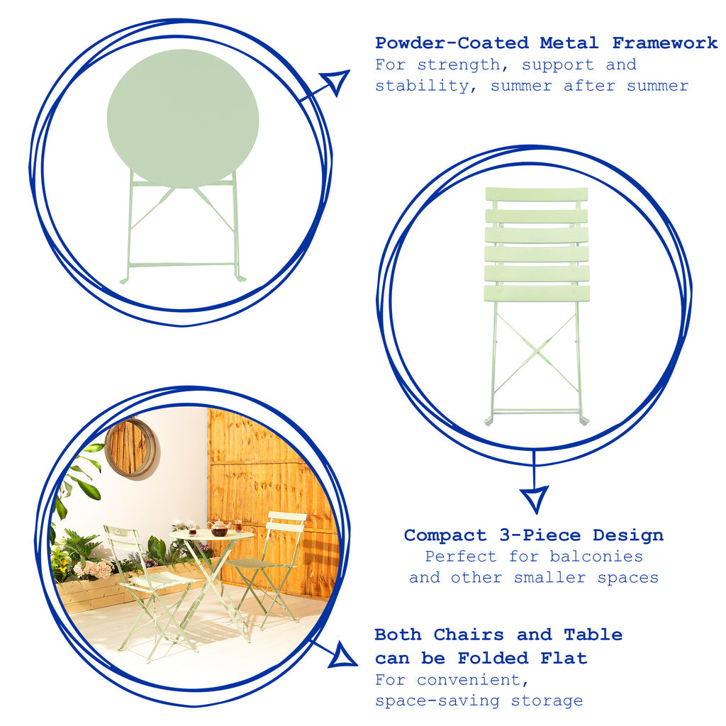 Two-Seater Round Bistro Set, Sage Green