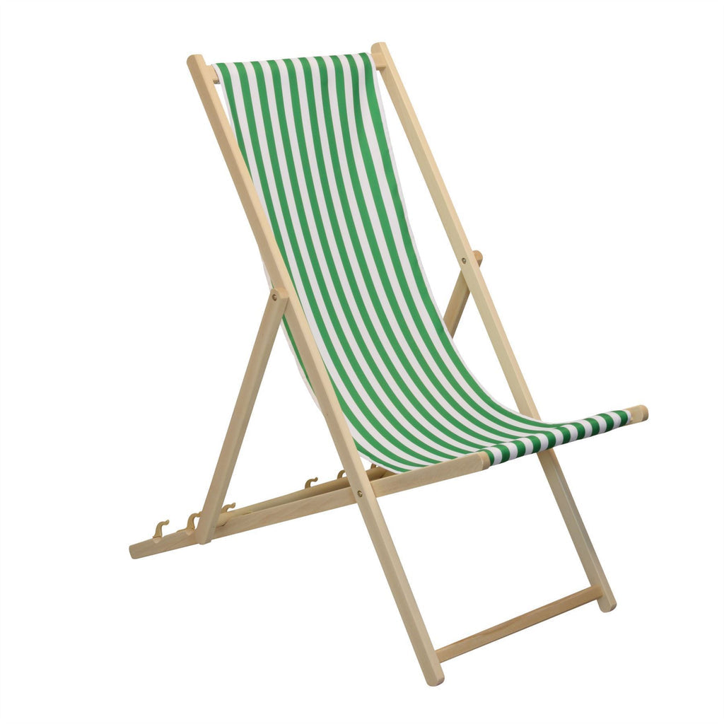 Green and White Stripe Folding Wooden Deck Chair