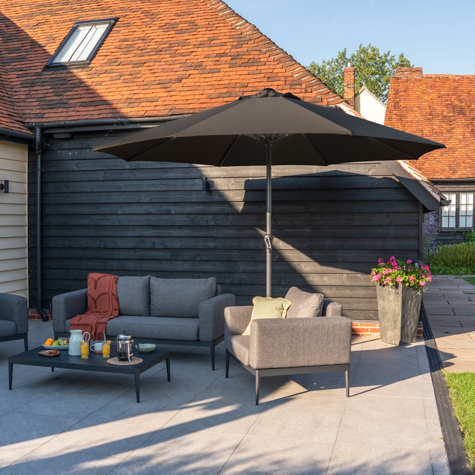 Nova - Max 3.5m Round Crank Operated Deluxe Parasol - Dark Grey Canopy