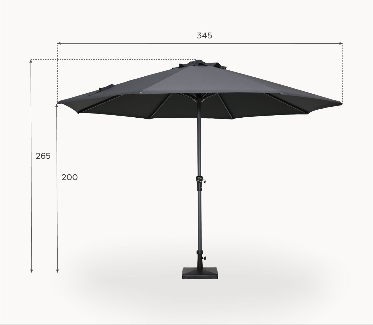 Nova - Max 3.5m Round Crank Operated Deluxe Parasol - Dark Grey Canopy